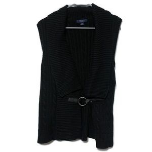 Chaps Black Knitted Sweater Vest With Front Buckle Sleeveless
